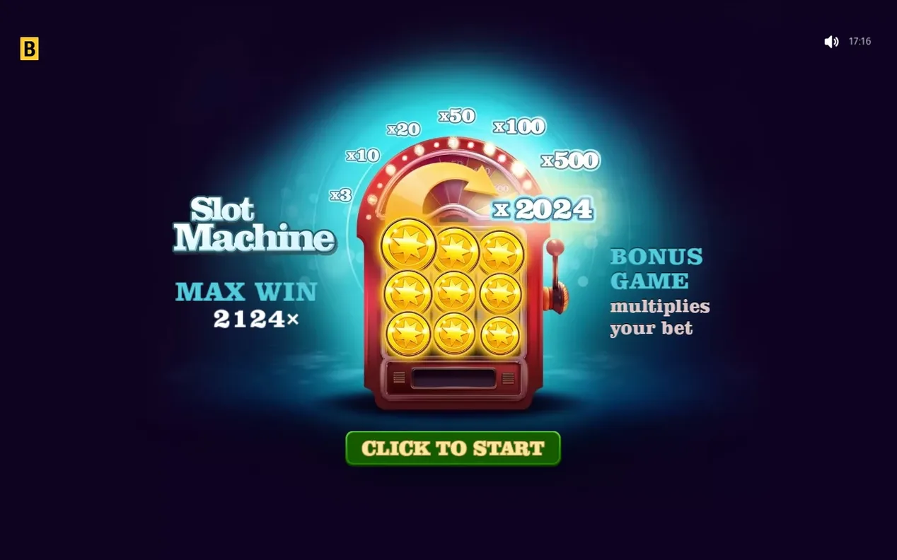 Startbildschirm zeigt Max Win 2124x, Multiplikatorbogen bis x2024 und Hinweis Bonus Game multiplies your bet.